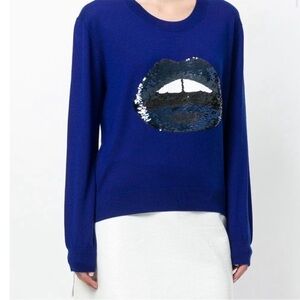 Markus Lupfer Lips Sweater Blue Sequin Jumper Size XS